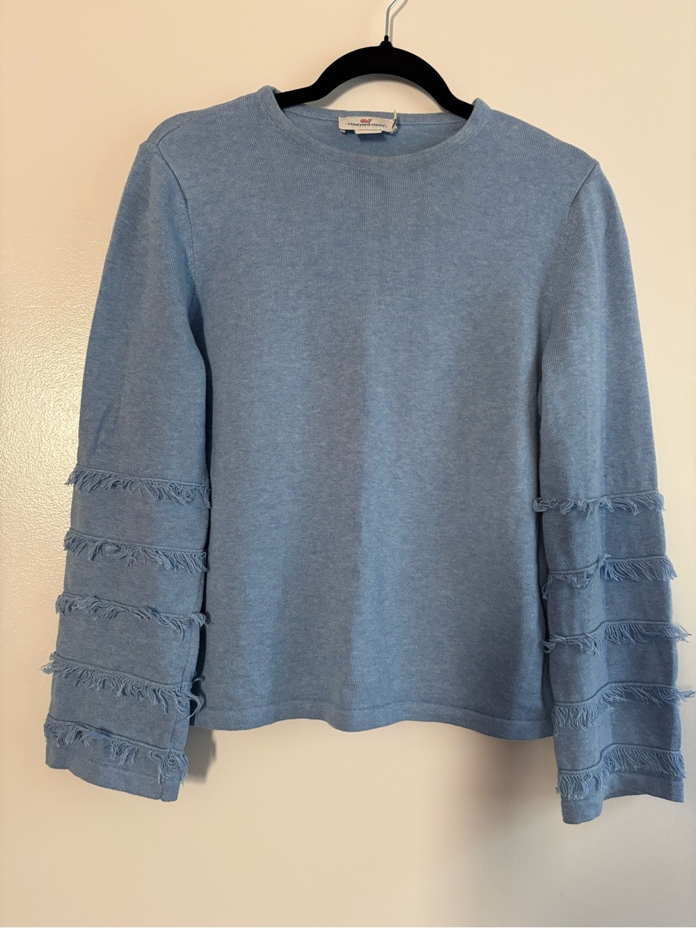 Vineyard Vines Light Blue Fringe Sleeve Crewneck Pullover Sweater Small